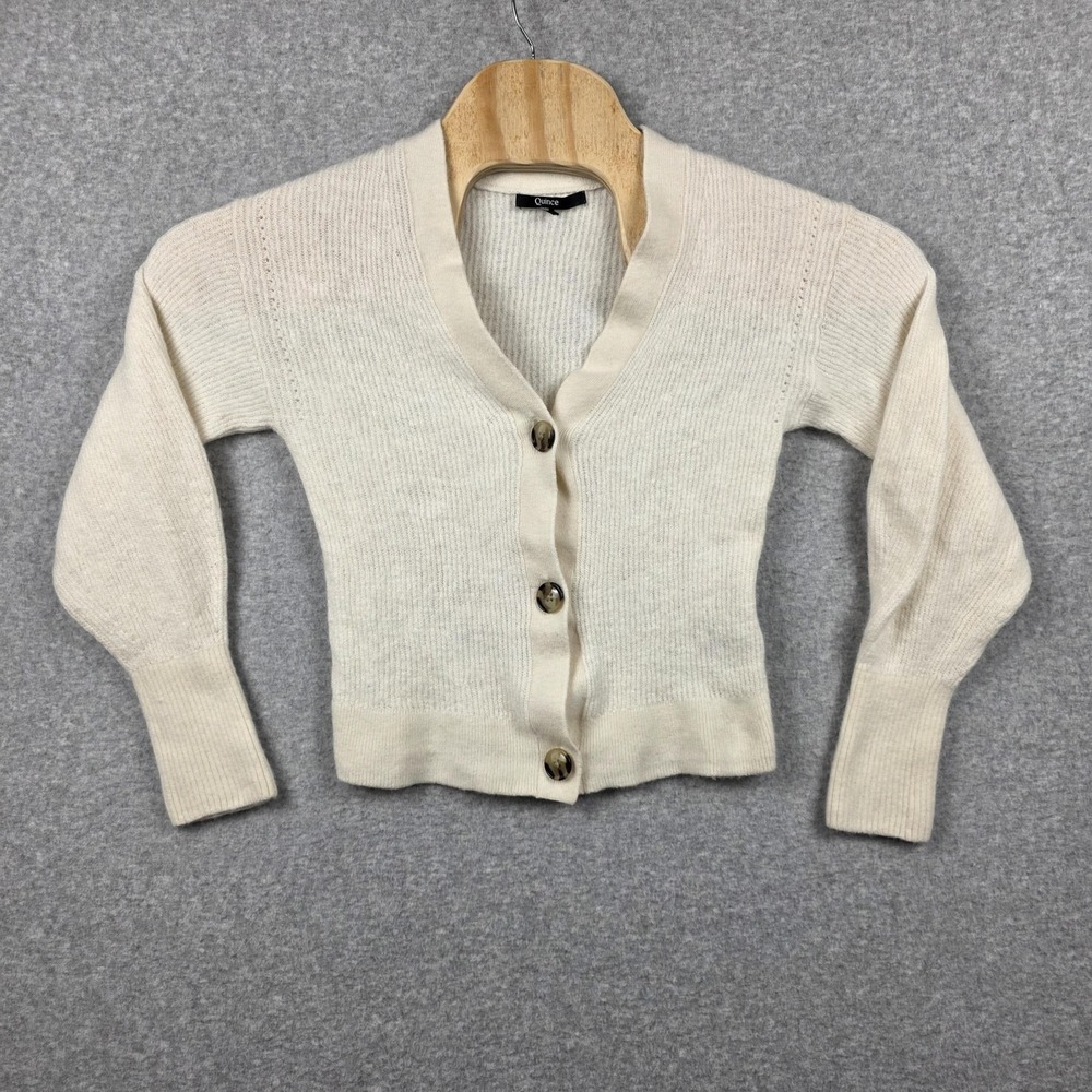 Quince Cardigan‎ Sweater Girls XL White Merino Wool Baby Alpaca Button Front